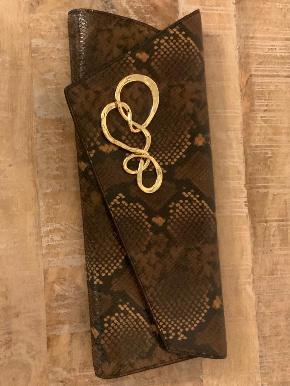 (NWT) ALEXIS BITTAR TWISTED GOLD ANGULAR CLUTCH BAG (AMBER PYTHON) — $695!!!